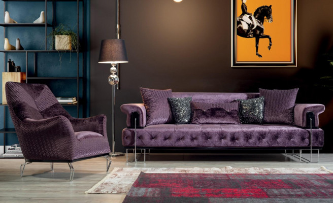 Lilac Couch Sofa Set 3+1 Seat Chesterfield Living Room Upholstery