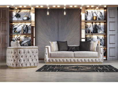 Luxury Chesterfield Sofa Set 3+1 Seat Couch Upholstered Furniture Velvet Gold