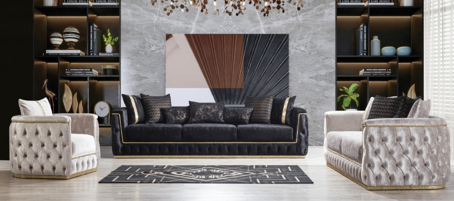 Luxury Chesterfield Sofa Set 3+1 Seat Couch Upholstered Furniture Velvet Gold