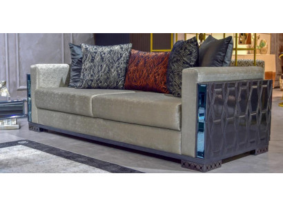 Three-seater luxury sofa, 3-seat sofa, seat design, brown metal with fabric.