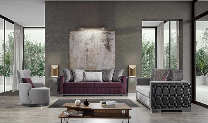 Luxury Sofa Three-Seater 3 Seat Sofas Gray Living Room Couch Fabric Design