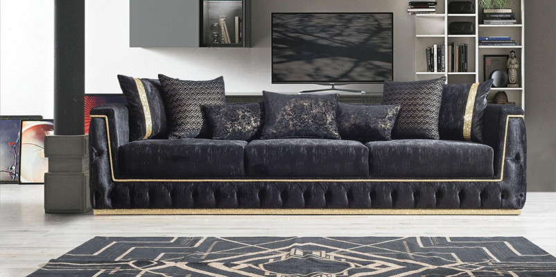 Three-seater sofa, 3-seater sofas, upholstered couches, Chesterfield with fabric