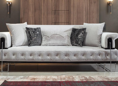 Upholstered Furniture Three-Seater Sofa 3-Seater Couch White Metal with Fabric