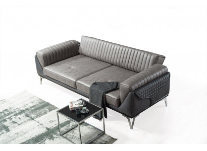 Sofa 3-seater couch wooden furniture sofas couch wood leather imitation 240cm