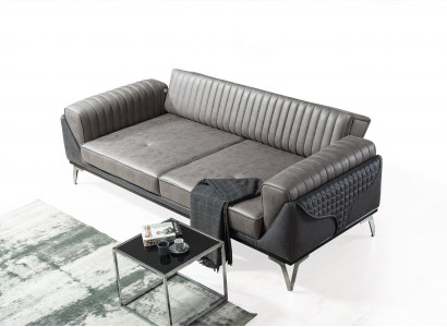 Sofa 3-seater couch wooden furniture sofas couch wood leather imitation 240cm