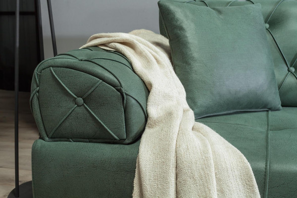 Chesterfield Sofa 3-Seater Couch Three-Seater Green New Fabric Wood 220cm