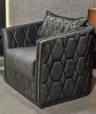 Luxury single-seater armchair grey upholstery relax furniture new metal textile