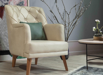 Living room armchair furniture modern fabric lounge textile faux leather beige