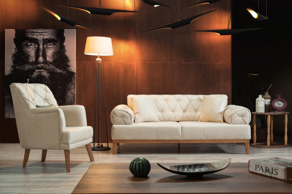 Living room armchair furniture modern fabric lounge textile faux leather beige
