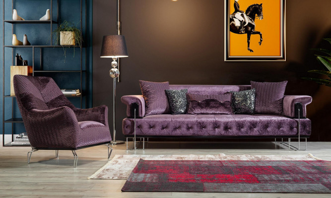 Armchair Single-Seater 1-Seater Upholstered Seat Designer Seat Fabric Modern Purple