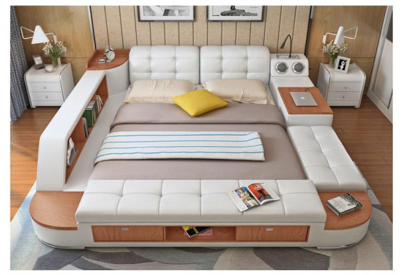 Multifunctional bedroom couch shelves luxury bed leather beds 180x200
