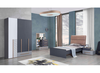 Youth room set gray bed nightstand wardrobe design new 4-piece set.