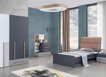 Youth room set gray bed nightstand wardrobe design new 4-piece set.