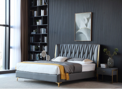 Hotel Luxus Design Beds Upholstery Metal Leather Bedroom Stainless Steel