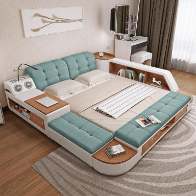 Upholstery 180x200 multifunctional shelf USB lounger design bed big beds leather