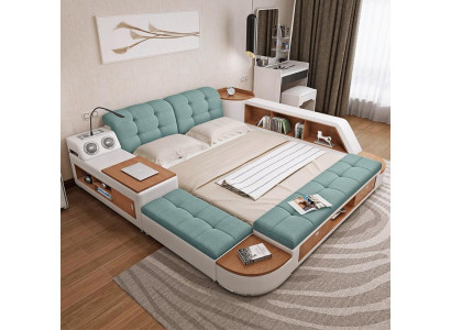 Upholstery 180x200 multifunctional shelf USB lounger design bed big beds leather