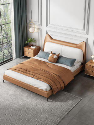 Modern hotel leather fabric double bed 160x200cm designer double bed