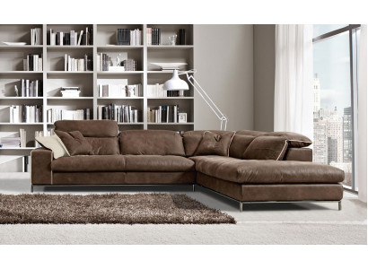 Design corner sofa Prianera modern luxury corner leather wood sofa L-shape brown