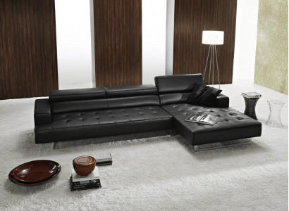 Modern leather corner sofa L-shaped for living room, black color