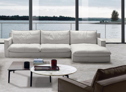 Corner sofa leather L-shaped couch corner luxury design upholstery white living room PRIANERA