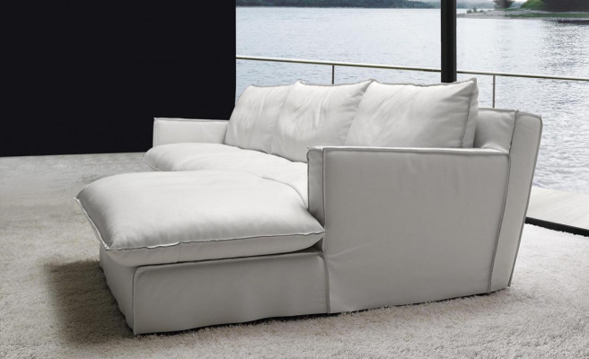 Corner sofa leather L-shaped couch corner luxury design upholstery white living room PRIANERA