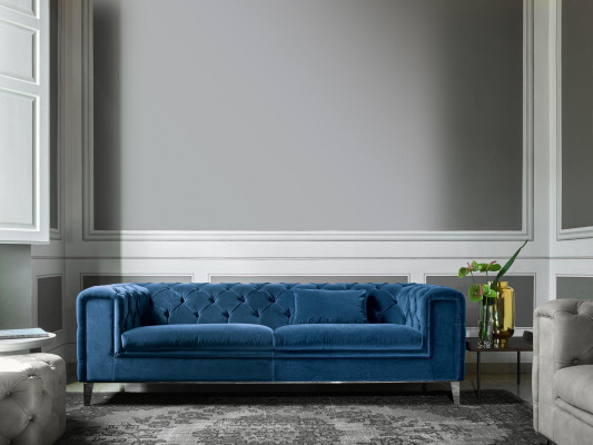 Sofa 3-Seater Blue Luxury Textile Living Room Design Italian Furniture