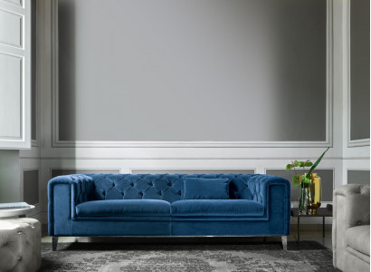 Sofa 3-Seater Blue Luxury Textile Living Room Design Italian Furniture
