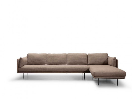 Brown L-shaped sectional sofa couch design upholstery modern fabric living room
