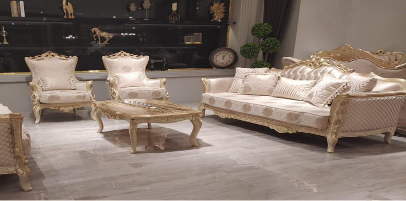Sofa set 3+1+1 seater coffee table sofa armchair sofas set gold style
