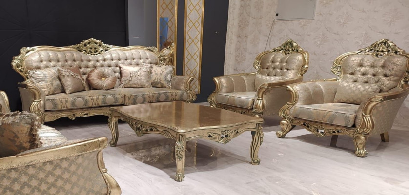 Luxury Suite Sofa Set 3+1+1 Seater Sofa Fabric Sofas Classic Baroque New