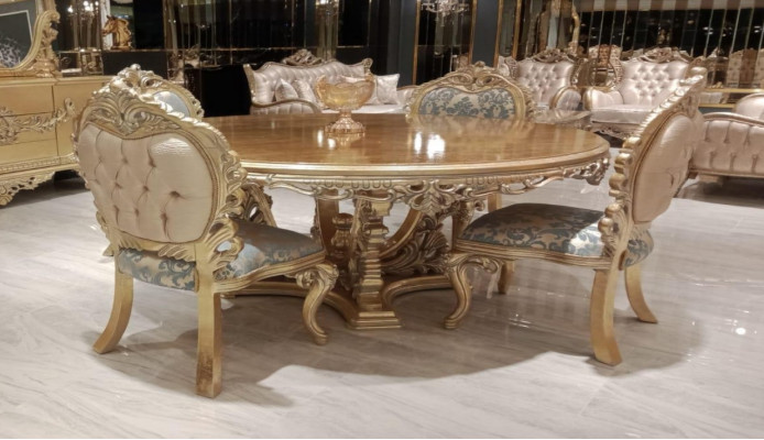 5-piece classic dining room set with round table and chairs