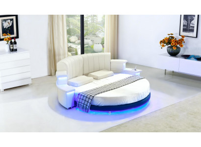 Round bed furniture upholstered beds bedroom furniture leather bed LED