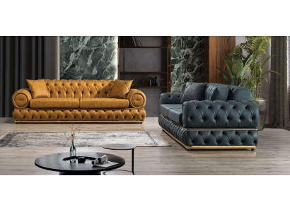 Luxury Chesterfield Sofa Set 3+3 Seater Sofa Armchair Leather 2-piece Sofas