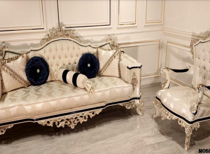 Luxury three-seater sofa, 3-seater sofas, seating fabric, baroque rococo furniture, textile style.