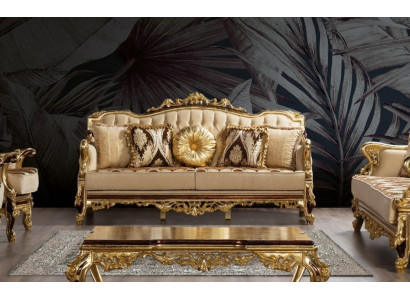 Three-seater sofa 3-seater Baroque Rococo couch luxury sofas fabric textile design