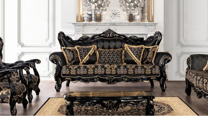 Couch Seat Three-Seater Sofa 3-Seater Sofas Armchair Fabric Baroque Rococo Furniture 232cm