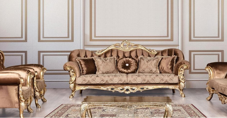 Luxury three-seater sofa, 3-seater Baroque Rococo sofa, sofas, armchairs, fabric style furniture.
