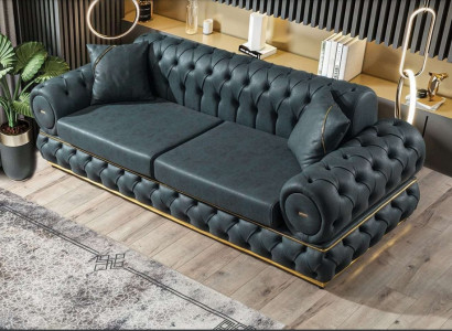 3-seater Chesterfield upholstered sofa, three-seater leather living room blue furniture