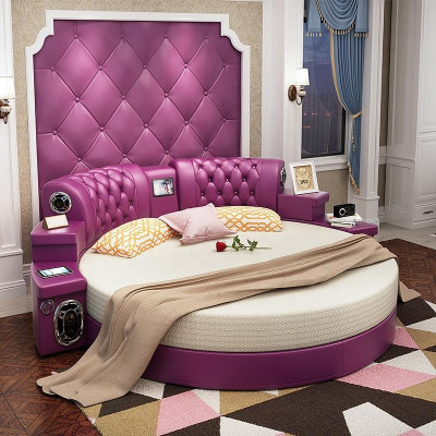 Round bed, round beds, multifunctional, hotel, upholstery, LED, shelf, king size