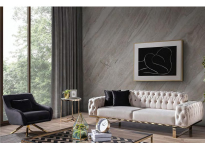 Modern Black White Chesterfield Sofa Set Stainless Steel Furniture Stylish 3+1