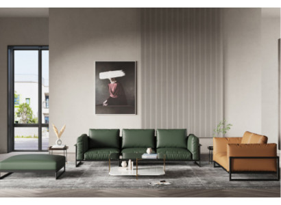 Brown-Green 3+2 Seater Leather Sofa Set Living Room Faux Leather Couch Set