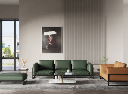 Brown-Green 3+2 Seater Leather Sofa Set Living Room Faux Leather Couch Set