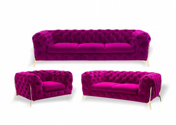 Designer Chesterfield Sofa Set Sofa Couch Upholstery Set in Velvet 3+2+1 Seater