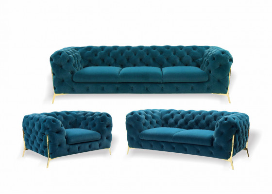 Designer Chesterfield Sofa Set Sofa Couch Upholstery Set in Velvet 3+2+1 Seater