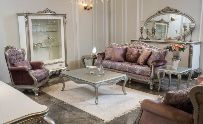 Sofa set 3+2+1 seater coffee table side table armchair set 6-piece Baroque.