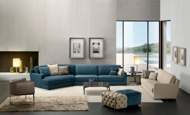 Design sofa L shape upholstered couch living room furniture corner sofa fabric blue