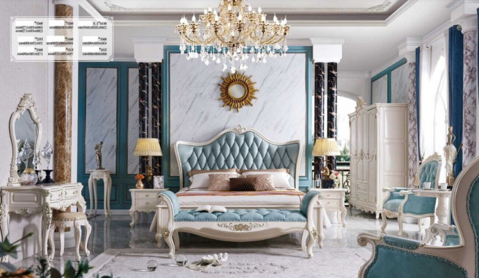 Classic Bed Luxury Chesterfield Leather Bedroom Baroque Furniture Beds 3-piece Set
