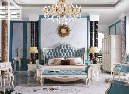 Classic Bed Luxury Chesterfield Leather Bedroom Baroque Furniture Beds 3-piece Set