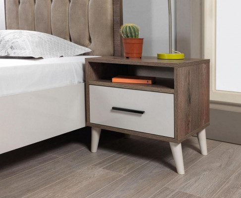 Complete children's room set, 5-piece modern youth room brown wood bed