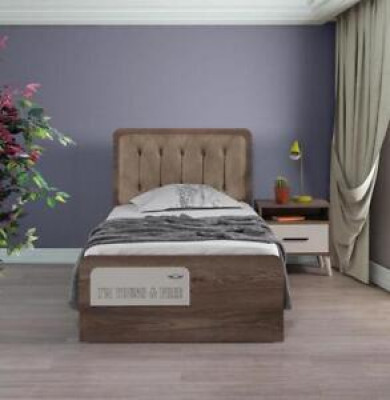 Complete children's room set, 5-piece modern youth room brown wood bed